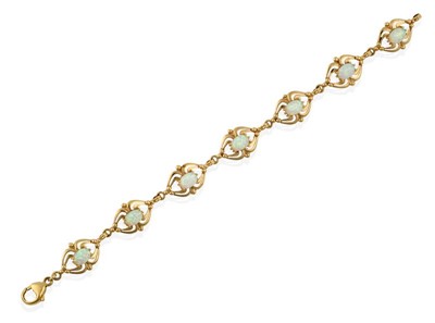 Lot 2265 - A 9 Carat Gold Opal Bracelet, seven oval opal...