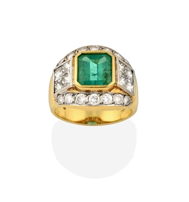 Lot 2284 - An Emerald and Diamond Ring, the emerald-cut...