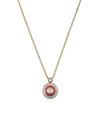Lot 2285 - A Ruby and Diamond Cluster Pendant on Chain, a...
