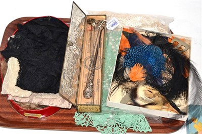 Lot 223 - Collection of linen, lace, tin embossed with William Shakespeare enclosing a silver mounted...