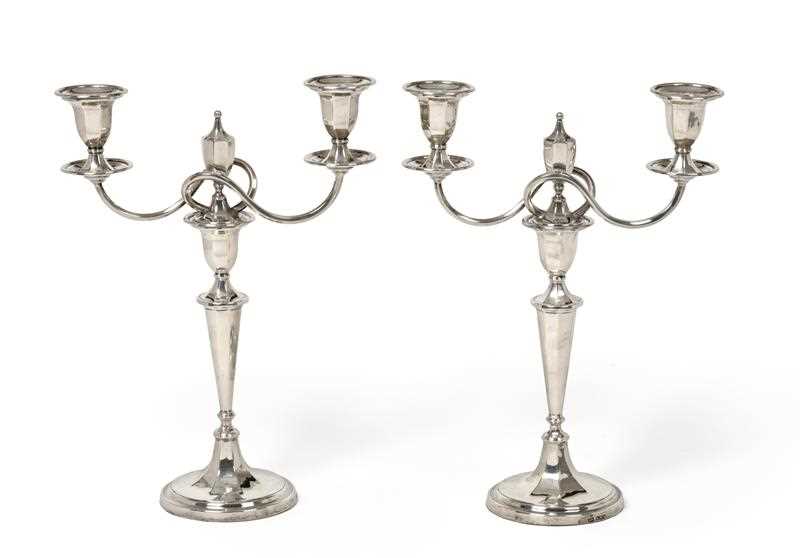 Lot 2075 - A Pair of George V Silver Two-Light Candelabra,...