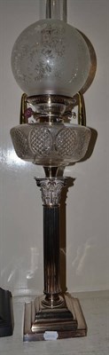 Lot 225 - A silver plated Corinthian column oil lamp (a.f.)