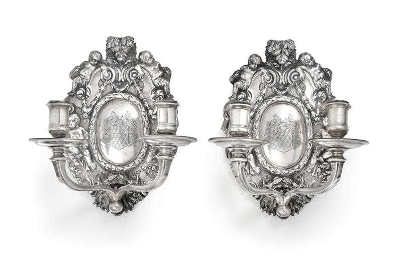 Lot 2087 - A Pair of George V Silver Two-light...