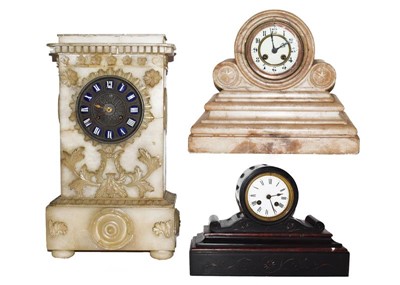 Lot 312 - A Victorian slate mantel clock and two other...