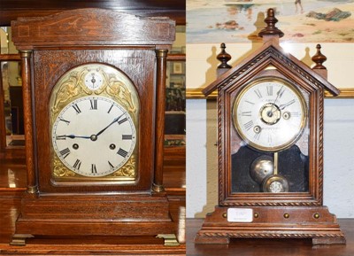 Lot 356 - An Edwardian chiming inlaid table clock...