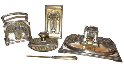 Lot 145 - An Art Nouveau silver plated desk set (plating...