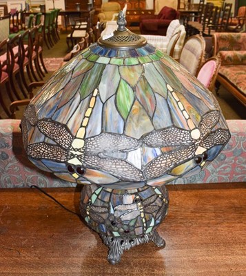 Lot 357 - A Tiffany style table lamp, decorated with...