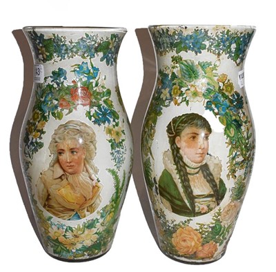 Lot 143 - A pair of Victorian decalcomania vases...