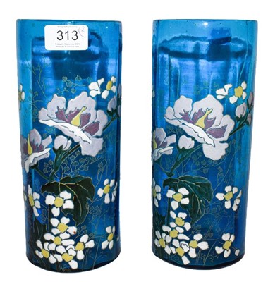 Lot 313 - A pair of French blue glass vases, of...