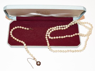 Lot 235 - A cultured pearl necklace, length 62cm; and a...