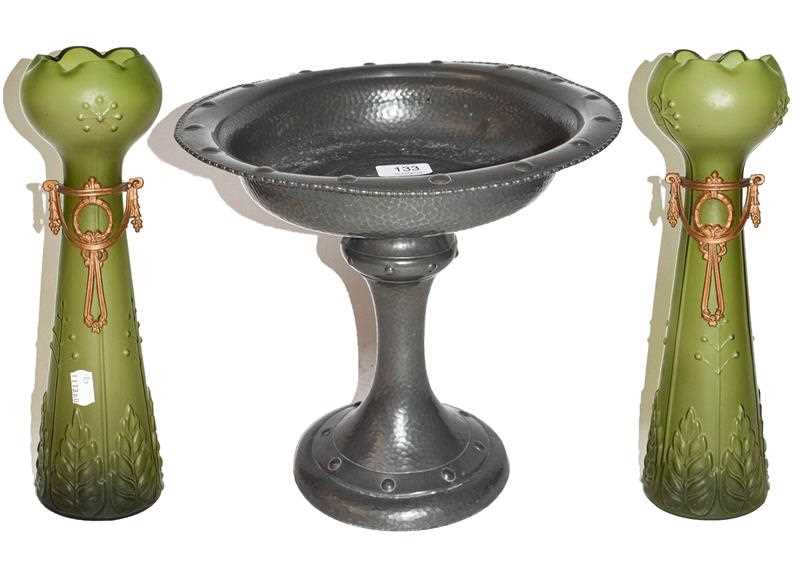 Lot 133 - An Arts & Crafts hammered pewter comport,...