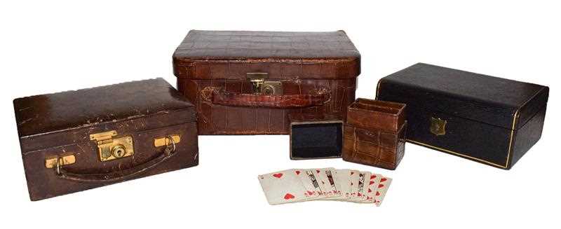 Lot 62 - A miniature suitcase jewellery box, a...