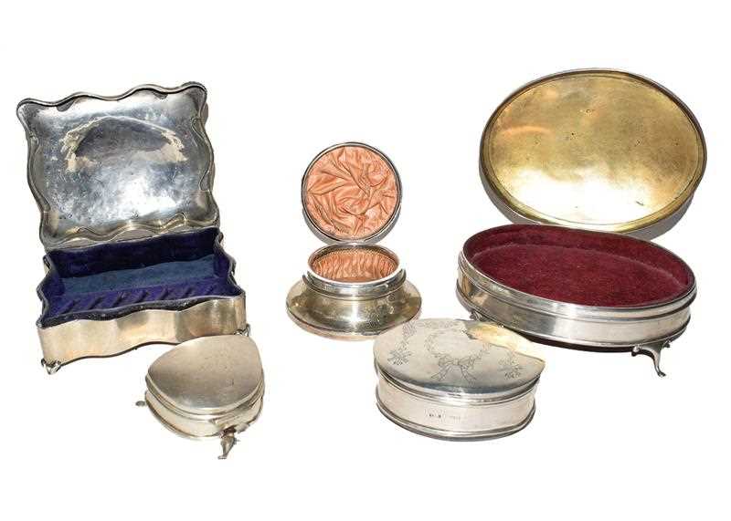 Lot 81 - Five various silver jewellery boxes, variously...