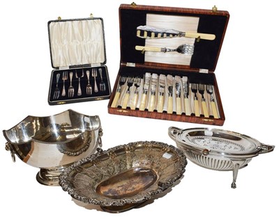 Lot 116 - A collection of silver plate trophys, muffin...