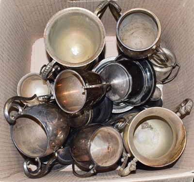 Lot 116 - A collection of silver plate trophys, muffin...