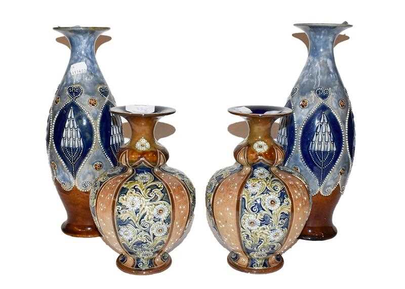 Lot 33 - Pair of blue glaze Royal Doulton vases and a...