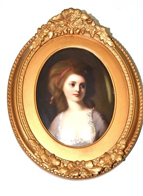 Lot 275 - A KPM Berlin porcelain oval plaque, circa 1880, painted with a bust portrait of a girl in a...