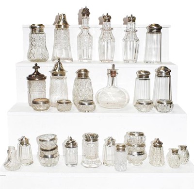 Lot 198 - A box of assorted silver-mounted glass casters...