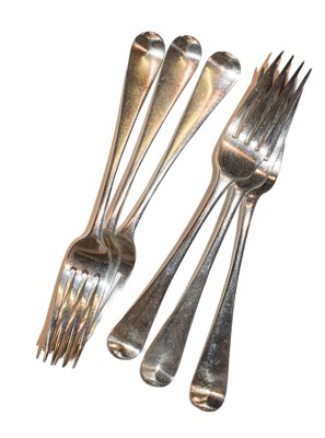 Lot 280 - Six George III or George IV Silver Table-Forks,...