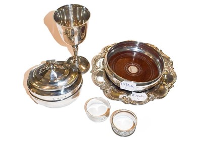 Lot 295 - Silver comprising, sucrier, goblet, two napkin...