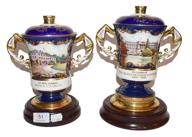 Lot 51 - Two Aynsley twin handled cups and covers, one...