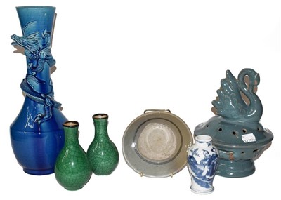 Lot 122 - Chinese bowl, two crackle glaze vases, a pot,...