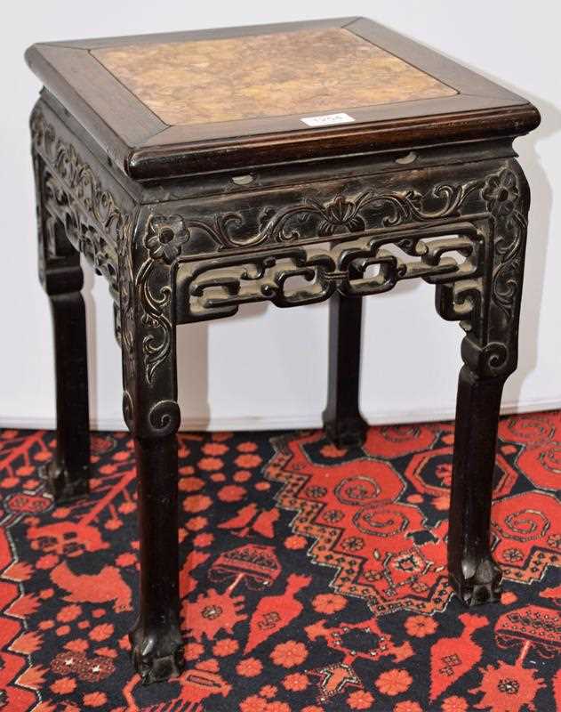 Lot 1254 - A Chinese hardwood low table with inset marble...