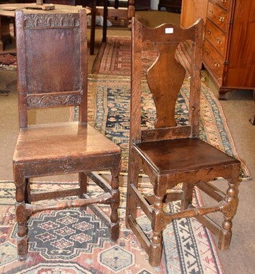 Lot 1257 - A 17th century oak plank seated chair with...