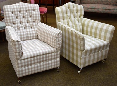 Lot 1264 - A near pair of button armchairs both moving on...
