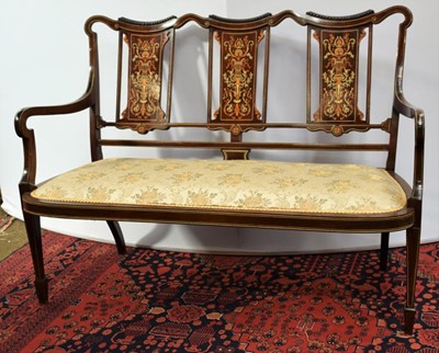 Lot 1273 - A late Victorian mahogany inlaid open sofa