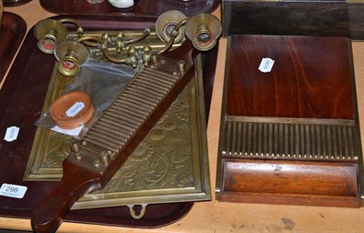 Lot 298 - Apothecary's pill roller and pill rounder/polisher together with a pair of brass wall sconces