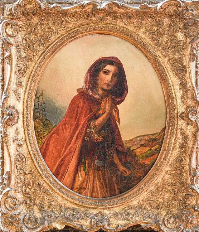 Lot 1024 - S Baldwin (19th century) Girl in cloak, oil on...