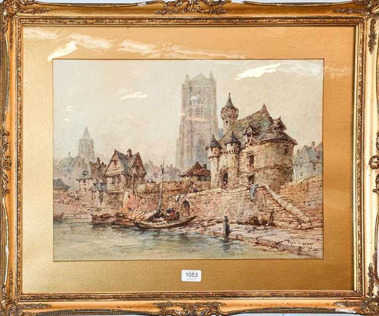 Lot 1053 - Paul Marney (1829-1914) Continental town view...