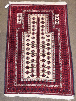 Lot 1291 - Baluch prayer rug, the cream field with 'Tree...
