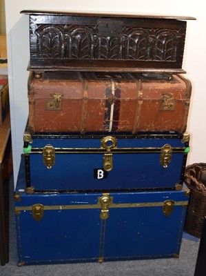 Lot 1145 - A carved oak 18th century and later bible box,...