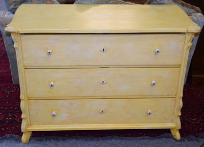 Lot 1155 - A French painted pine three-height chest of...
