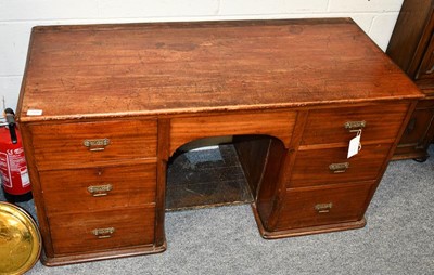 Lot 1158 - A Victorian mahogany kneehole desk with pine...