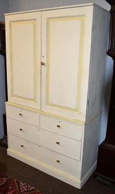 Lot 1216 - A 19th century painted pine press cupboard,...