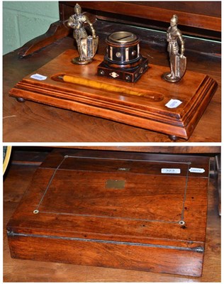 Lot 323 - Rosewood writing slope with mother-of-pearl and brass inlay and a desk tidy (2)