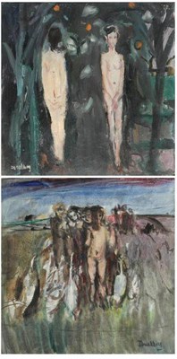 Lot 839 - David Abercrombie Donaldson (1916-1996)   "Two Figures "  "Noah "  Signed, oils on canvas, 34cm...