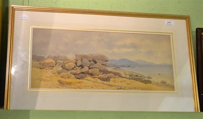 Lot 347 - Coastal landscape, watercolour, unsigned, label to verso Abbott & Holder Edgar.W.Hereford inscribed