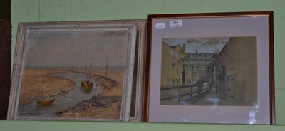 Lot 351 - Robert Evens Hughes 'Low water Rhyl', oil on board; three other works by the artist in pastel;...