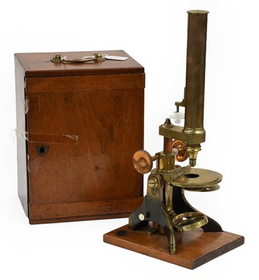 Lot 3184 - Brass Microscope no makers mark, with single...