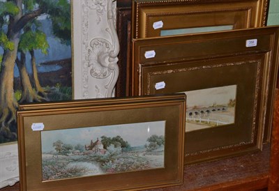 Lot 358 - Victorian prints, watercolours and oils depicting cottages and still life (6)