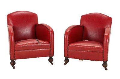 Lot 2263 - A Pair of Art Deco Club Armchairs, upholstered...