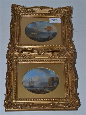 Lot 370 - Two reverse paintings on glass, a fisherman and another of figures seated by a tree (2)