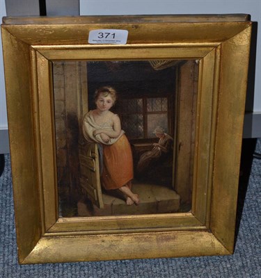 Lot 371 - A 19th century oil on canvas of a young girl leaning against a door frame