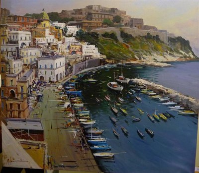 Lot 844 - Antonio Lannicelli (b.1952) Italian  "Procida "  Signed, signed and inscribed verso, oil on canvas