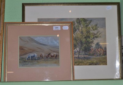 Lot 384 - Framed watercolour and pastel of 'Moorland Ponies Grazing' signed Brian Irving and a framed...