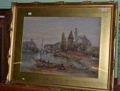 Lot 386 - R.H.B Continental river scene, watercolour, initialled